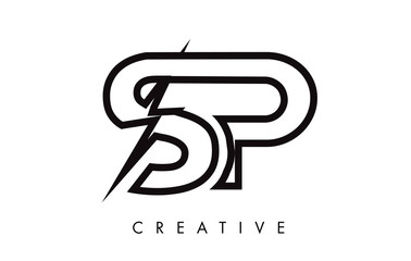 SP Letter Logo Design With Lighting Thunder Bolt. Electric Bolt Letter Logo