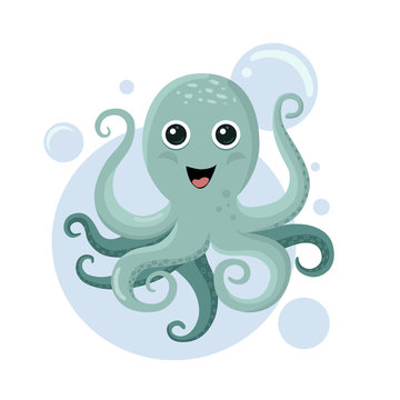 Vector illustration. Cheerful octopus.