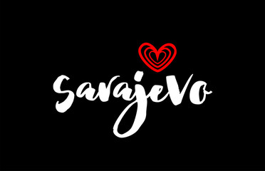 Sarajevo city on black background with red heart for logo icon design
