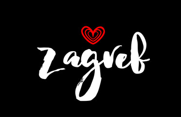 Zagreb city on black background with red heart for logo icon design