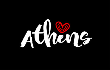 Athens city on black background with red heart for logo icon design