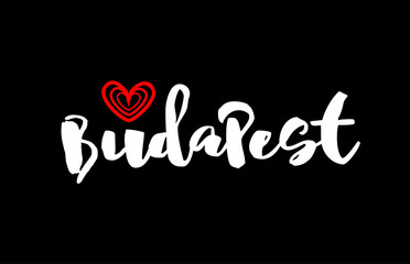 Budapest city on black background with red heart for logo icon design