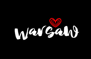 Warsaw city on black background with red heart for logo icon design