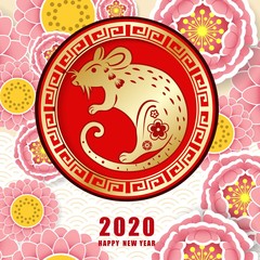 Happy Chinese new year 2020. Year of the rat. Colorful hand crafted art paper cut style. Vector illustration EPS10. 