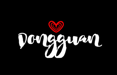 Dongguan city on black background with red heart for logo icon design