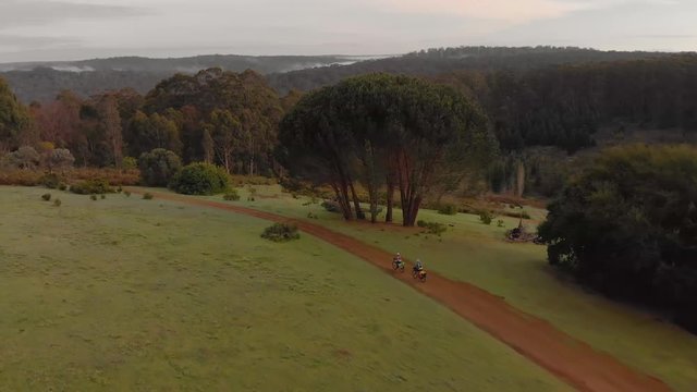 Bike Touring Through South West Australia at Sunrise Munda Biddi Trail Aerial Drone Shot