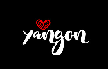 Yangon city on black background with red heart for logo icon design