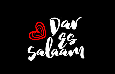 Dar Es Salaam city on black background with red heart for logo icon design