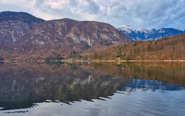 The beautiful lake Bohinj in Triglav national park on a winter day