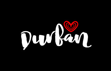 Durban city on black background with red heart for logo icon design
