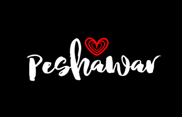 Peshawar city on black background with red heart for logo icon design