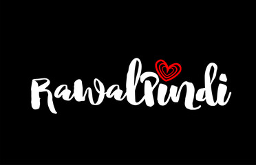 Rawalpindi city on black background with red heart for logo icon design
