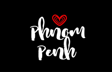 Phnom Penh city on black background with red heart for logo icon design