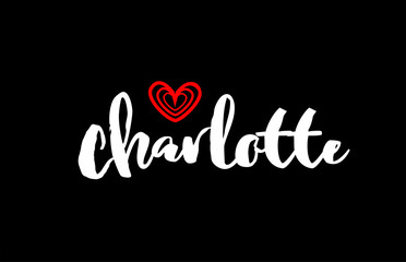 charlotte city on black background with red heart for logo icon design