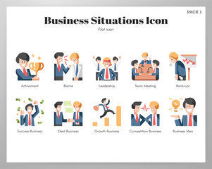 Business situations icons flat pack