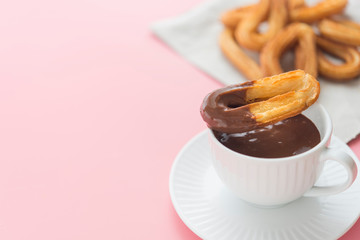Churros with chocolat typical  sweet breakfast