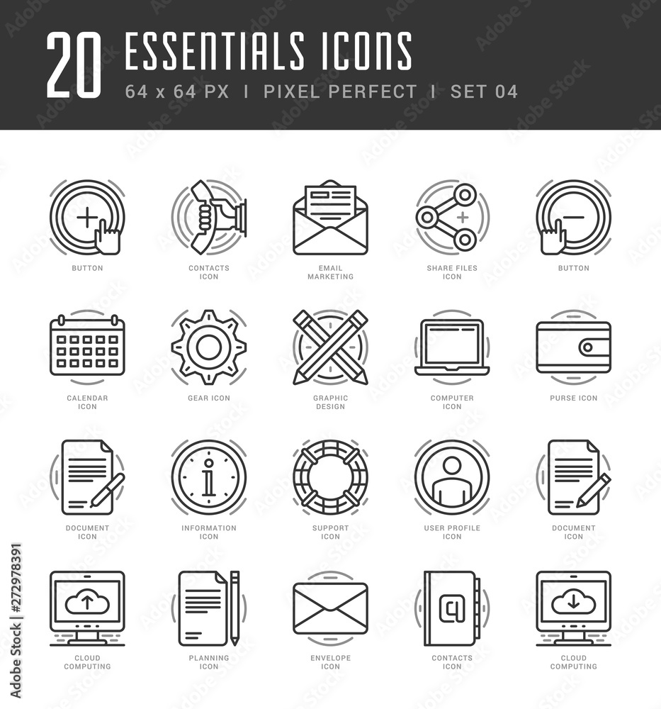 Poster line icons set trendy modern flat thin linear stroke vector essentials objects concept.