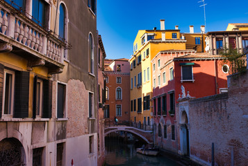 Sunny winter day in Venice, shot from channel