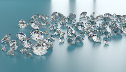 Diamonds group placed on blue  background, 3d illustration.