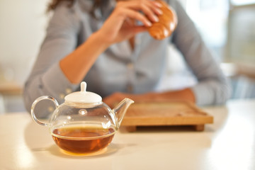 Croissant and tea for breakfast