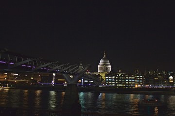 Fototapeta na wymiar Saint Pauls Cathedral at Night with Thames and Millennium Bridge