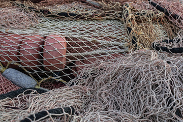 Fishinig net with buoys close view