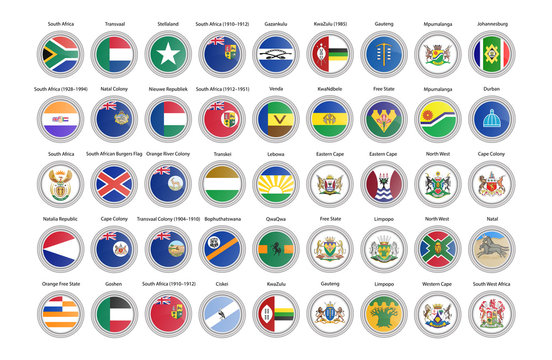 Set of vector icons. Flags of South Africa. 3D illustration.   