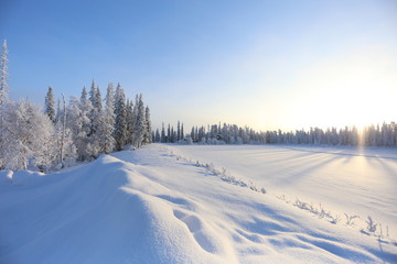 Fototapeta na wymiar Beautiful sky in winter time in Lapland. Finlande