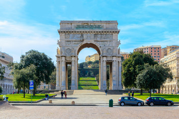 GENOA, ITALY - MARCH 9, 2019: The Arco della Vittoria also known as Monumento ai Caduti in Genoa, Italy
