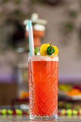 Colorful cocktails on top of the bar, summer coctails