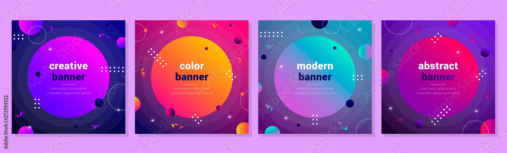 Wall mural set of gradient abstract banners with a circle in the center and place for text. minimal geometric v