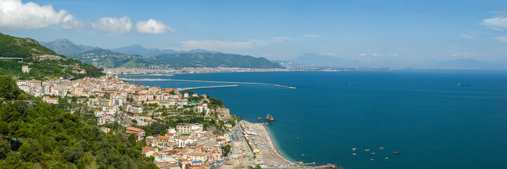 Fototapeta na wymiar Panorama of the Gulf of Salerno, seen from the city of Raito, during a sunny summer day