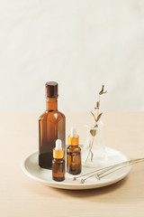 Natural skin care, Herbal organic beauty product discovery at science lab,
