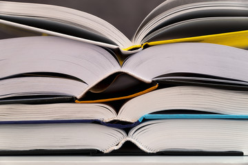 open book on gray background. Back to school