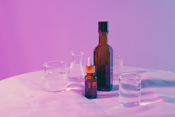 Cosmetic chemicals ingredient on laboratory table.