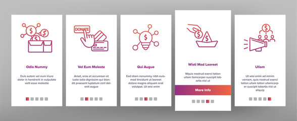 Crowdfunding, Collective Investment Vector Onboarding Mobile App Page Screen. Crowd Funding, Startup Financing. Money Saving, Donation Financial Support Illustrations
