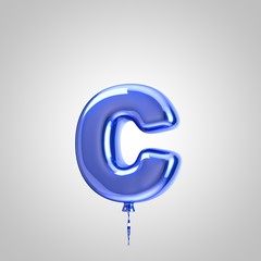 Shiny metallic blue balloon letter C lowercase isolated on white background