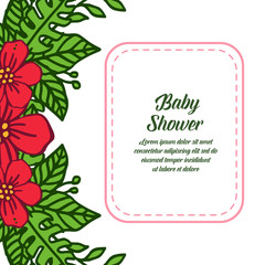 Vector illustration lettering baby shower for various red wreath frames bloom