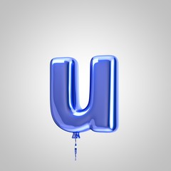 Shiny metallic blue balloon letter U lowercase isolated on white background