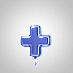 Obraz premium Shiny metallic blue balloon plus symbol isolated on white background