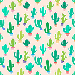 Cute seamless cactus pattern background. Vector illustrations for gift wrap design.
