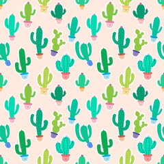 Cute seamless cactus pattern background. Vector illustrations for gift wrap design.