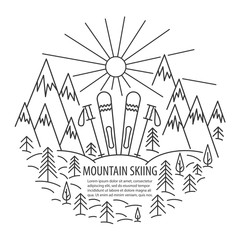 Fototapeta na wymiar Mountains skiing line icon