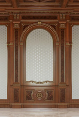 Wooden carved panels in a classic style. 3d rendering