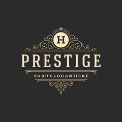 Vintage logo template vector elegant flourishes ornaments vignettes.