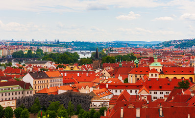 Prague cityscape from Prague Castle west of Vltava River, Czech Republic