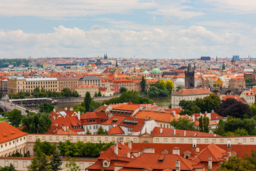 Naklejka premium Prague cityscape from Prague Castle west of Vltava River, Czech Republic