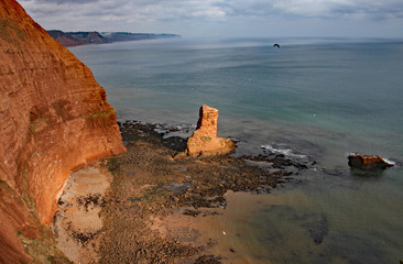 A sandstone sea stack at Ladram Bay near Sidmouth, Devon. Part of the south west coastal path.