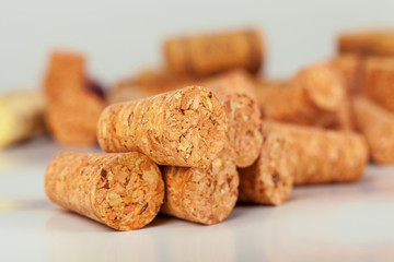 Heap of used vintage wine corks close-up