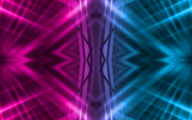 Dark abstract futuristic background. Neon lines, glow. Neon lines, shapes. Pink and blue glow